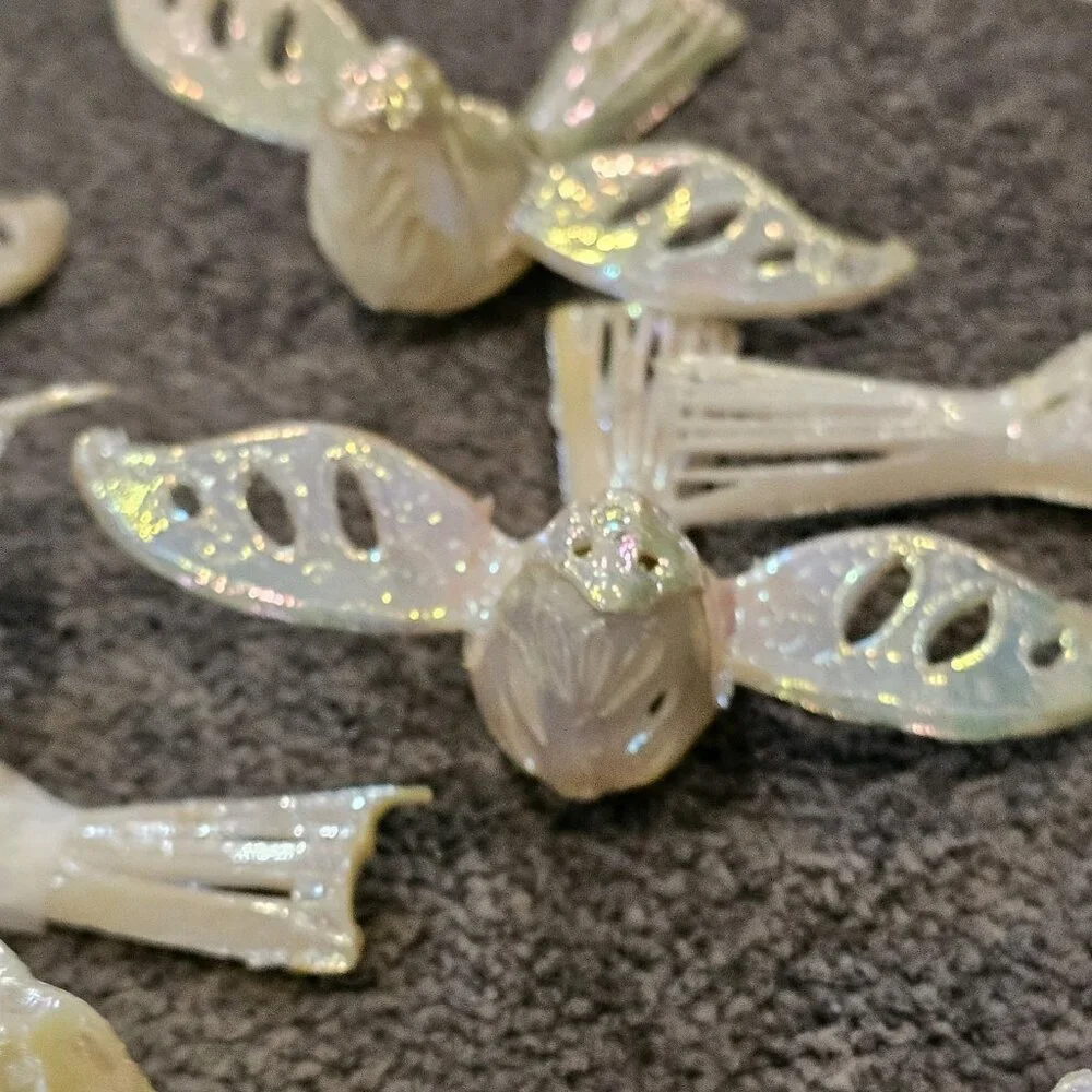 MCM Christmas Light Bird Toppers Pearlescent Plastic‎ Set 10 Cream VTG Ornaments